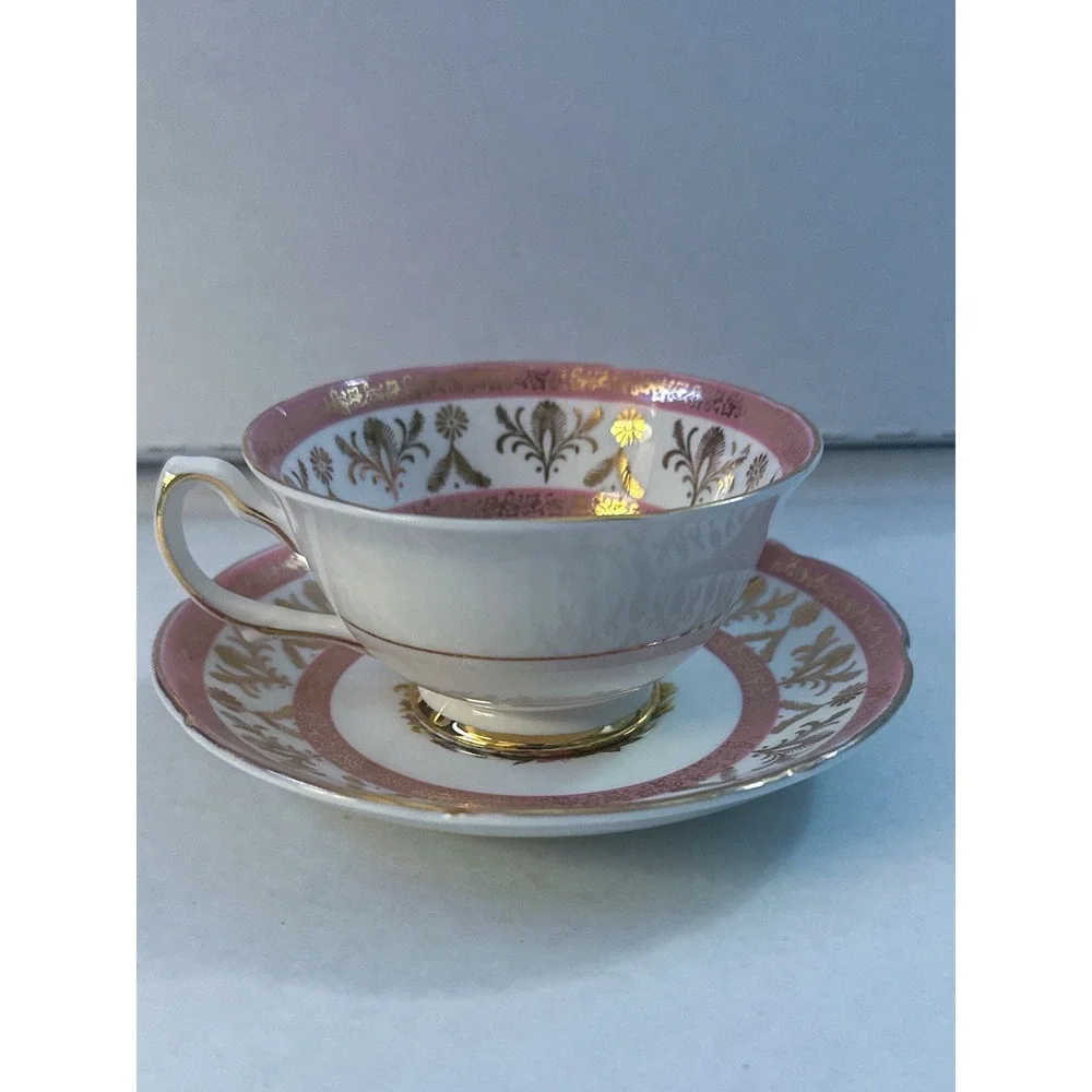 Vintage Royal Grafton Bone China Tea Cup & Saucer Pink Gold Trim #1840